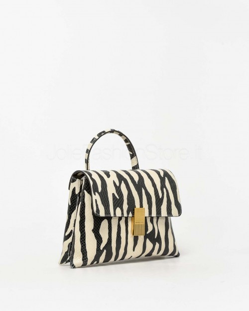 Mouliebre Borsa Vitello Stampa Zebra Bianco e Nero  MARTINA BIANCO NERO