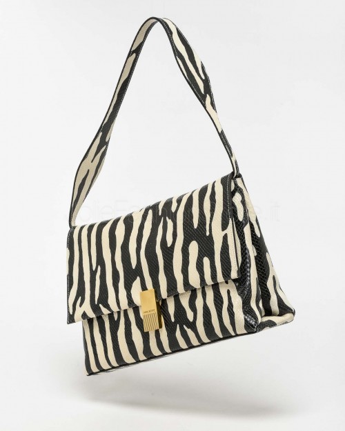 Mouliebre Borsa Vitello Stampa Zebra Bianco e Nero  OLIVIA BIANCO NERO