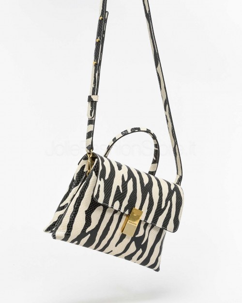 Mouliebre Borsa Vitello Stampa Zebra Bianco e Nero  MARTINA BIANCO NERO