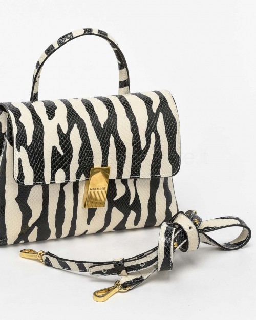 Mouliebre Borsa Vitello Stampa Zebra Bianco e Nero  MARTINA BIANCO NERO