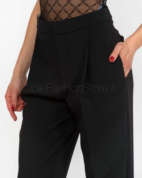 Elisabetta Franchi Crêpe Trousers with Black Pleats  PA08051E2 110