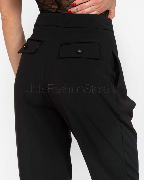 Elisabetta Franchi Crêpe Trousers with Black Pleats  PA08051E2 110