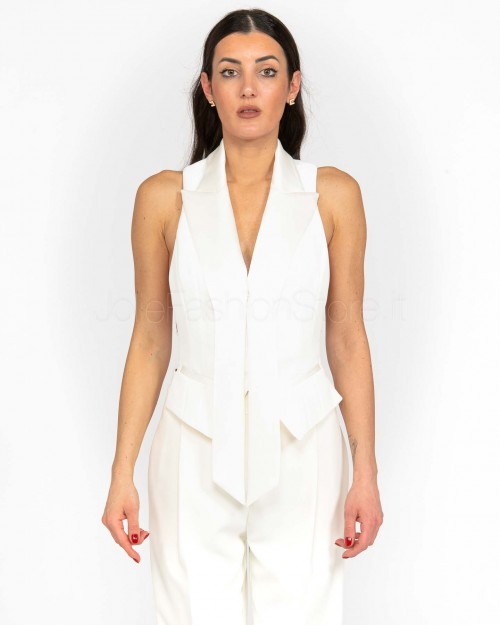 Elisabetta Franchi Gilet In Crêpe Leggero Bianco  GL00251E2 360