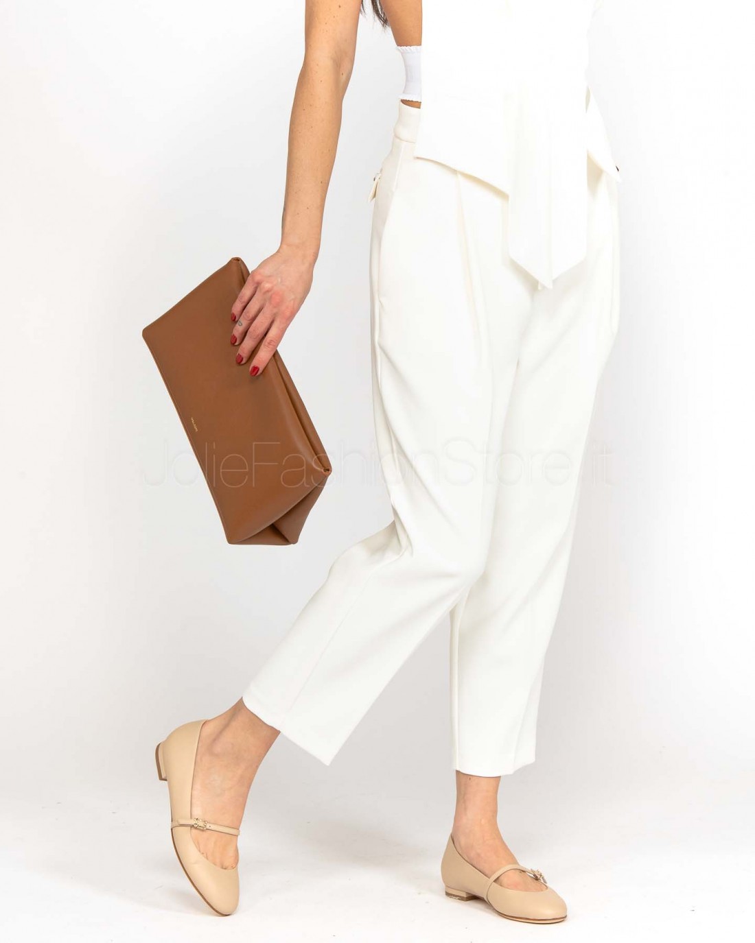 Elisabetta Franchi Pantalone in Crêpe con Pinces Bianco  PA08051E2 360