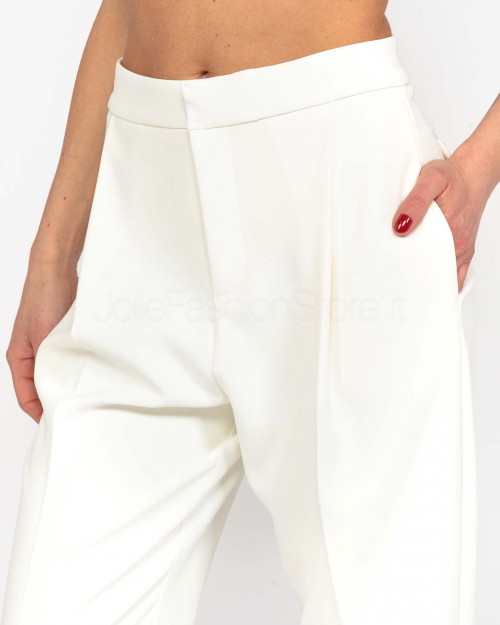 Elisabetta Franchi Pantalone in Crêpe con Pinces Bianco  PA08051E2 360