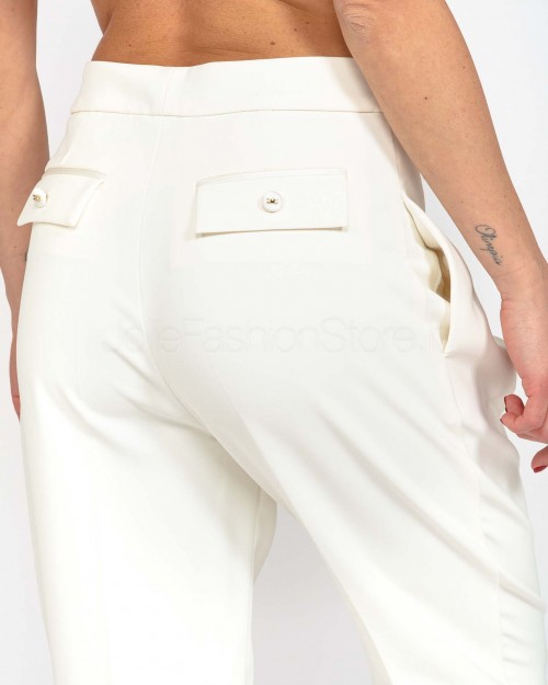 Elisabetta Franchi Pantalone in Crêpe con Pinces Bianco  PA08051E2 360