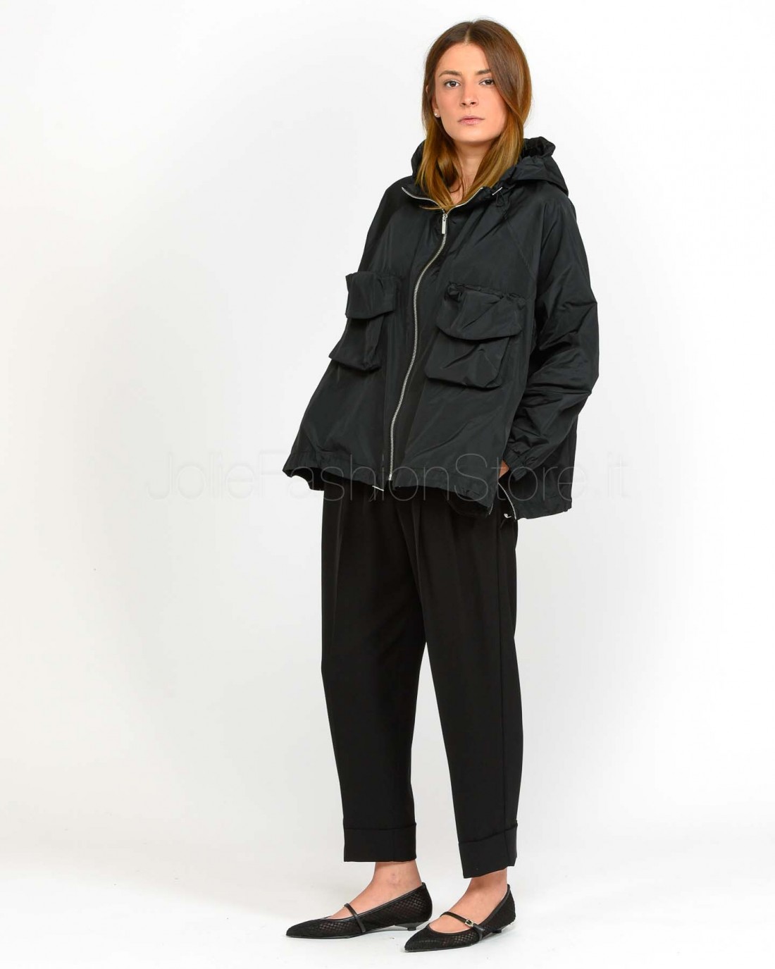 Meimeij Oversized Raincoat with Pockets Black  M5PD04 100