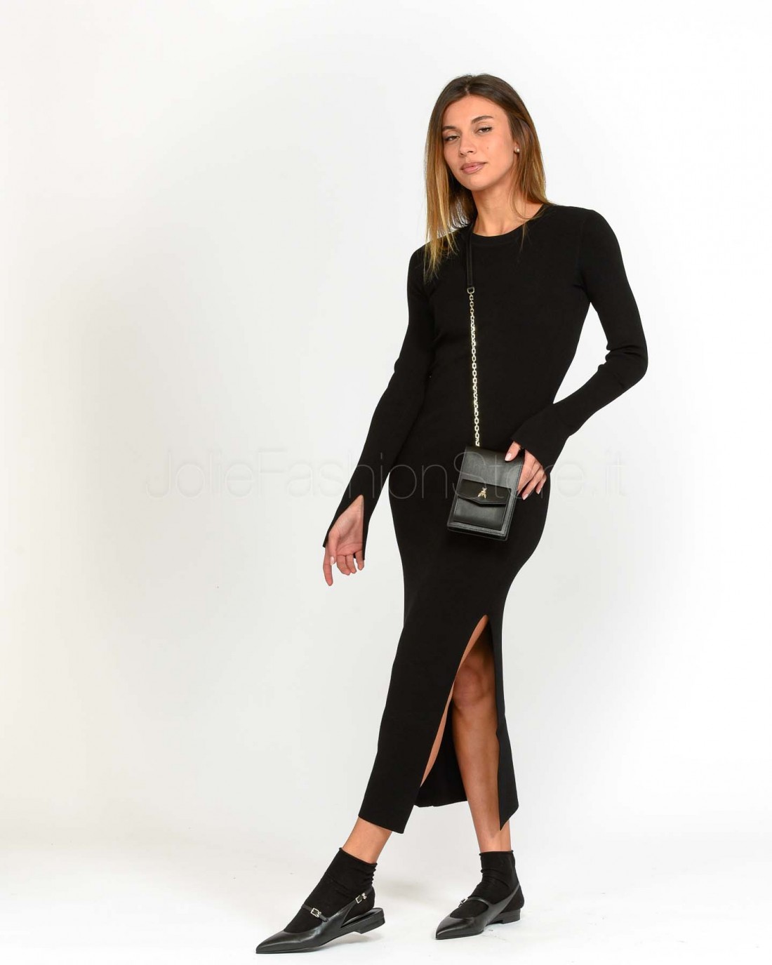 Patrizia Pepe Longuette Dress in Knit with Black Slit  8A1433 K240 K103