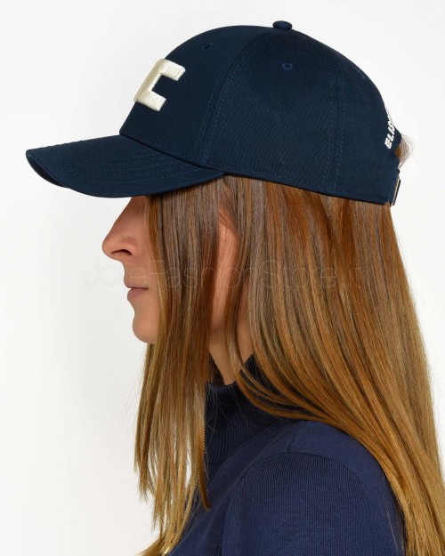 Elisabetta Franchi Cappello Baseball in Canvas con Ricamo Blu  CL06F51E2 DC8