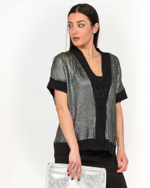 Meimeij Cardigan a Rete Nero/Argento