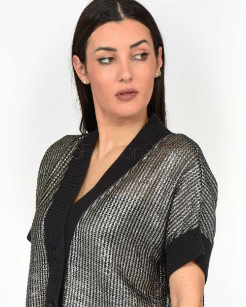 Meimeij Cardigan a Rete Nero/Argento  M5PN01 720