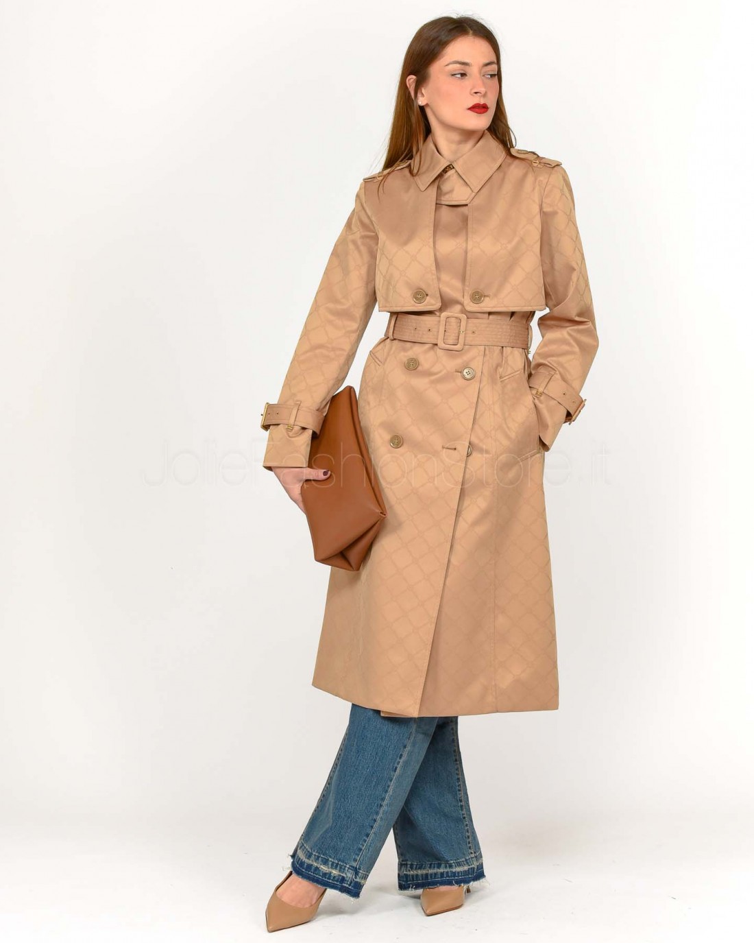 Elisabetta Franchi Trench in Tessuto Tecnico Jacquard con Cintura  CP62D51E2 032