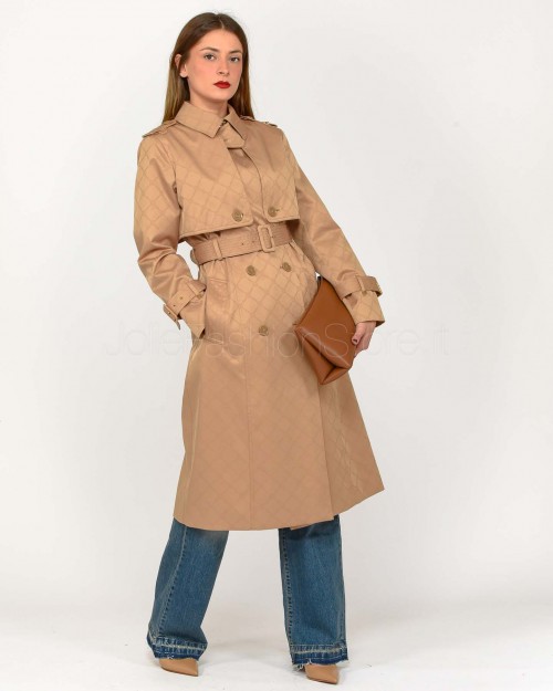 Elisabetta Franchi Trench in Tessuto Tecnico Jacquard con Cintura  CP62D51E2 032