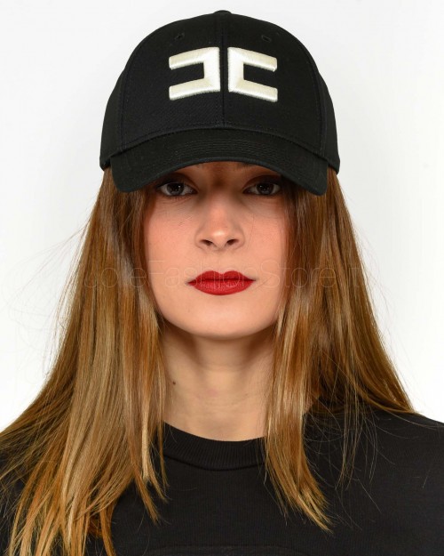 Elisabetta Franchi Cappello Baseball in Canvas con Ricamo Nero  CL06F51E2 110