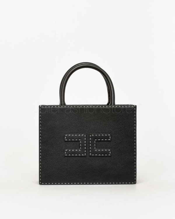 Elisabetta Franchi Borsa Tote Piccola con Impunture a Contrasto Nero  BS08A51E2 110