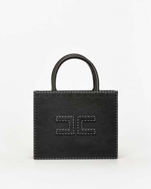 Elisabetta Franchi Small Tote Bag with Contrast Stitching Black