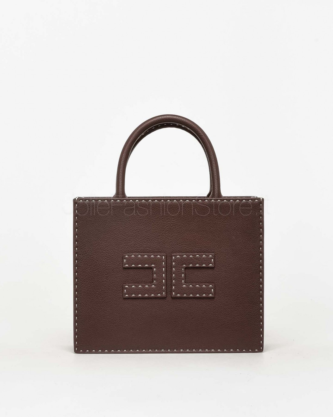 Elisabetta Franchi Borsa Tote Piccola con Impunture a Contrasto Cacao  BS08A51E2 644