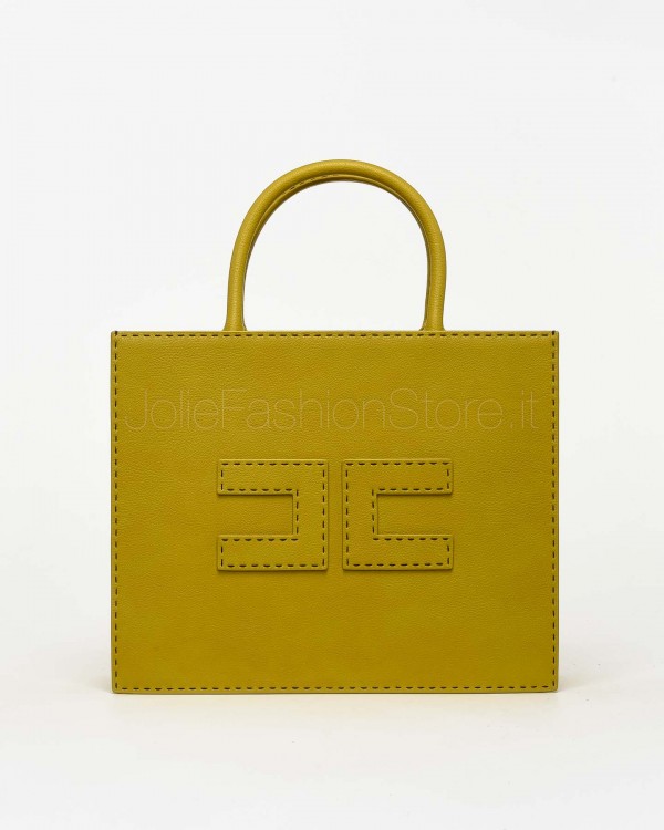 Elisabetta Franchi Borsa Tote Media con Impunture a Contrasto Curry  BS09A51E2 DC6