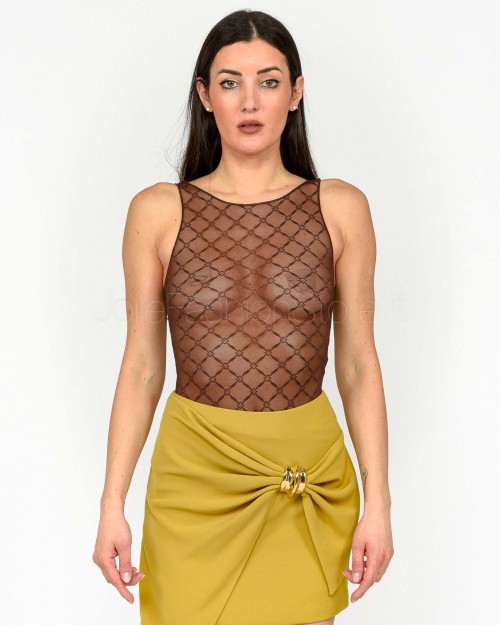 Elisabetta Franchi Body in Tulle Jacquard Cacao  BO02051E2 644