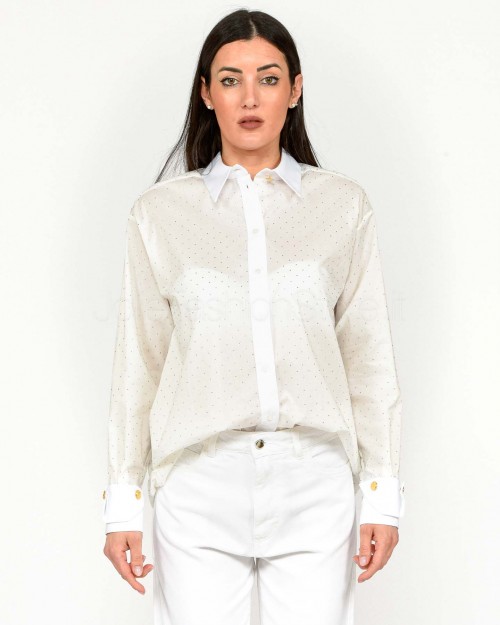 Elisabetta Franchi Camicia Over in Popeline con Strass  CA00451E2 100