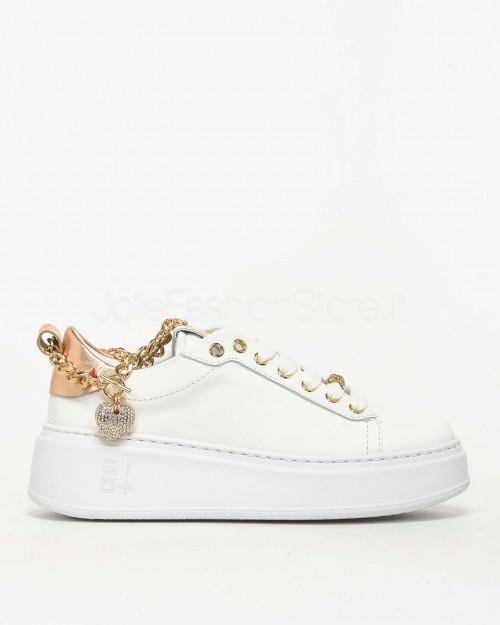 Gio+ Sneakers in Pelle Bianco - Cavigliera Rose  PIA 338B