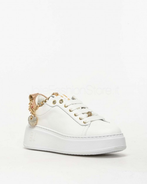 Gio+ Sneakers in Pelle Bianco - Cavigliera Rose  PIA 338B