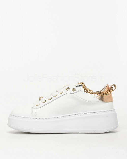 Gio+ Sneakers in Pelle Bianco - Cavigliera Rose  PIA 338B