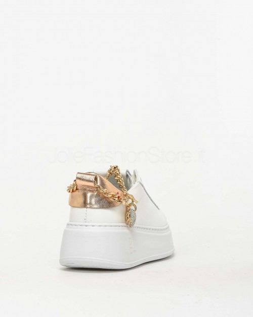 Gio+ Sneakers in Pelle Bianco - Cavigliera Rose  PIA 338B