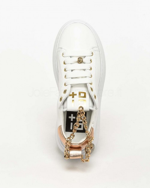 Gio+ Sneakers in Pelle Bianco - Cavigliera Rose  PIA 338B