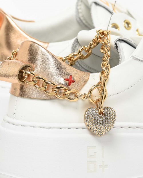 Gio+ White Leather Sneakers - Rose Anklet  PIA 338B