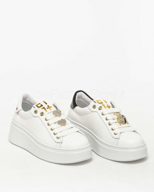 Gio+ Sneakers in Pelle Bianco - Black