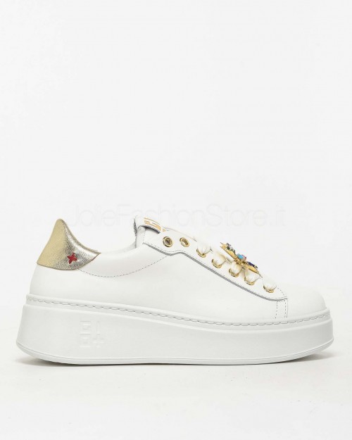 Gio+ Sneakers in Pelle Bianco - Applicazione Fiori  PIA 315A