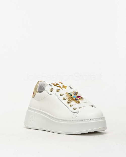 Gio+ Sneakers in Pelle Bianco - Applicazione Fiori  PIA 315A