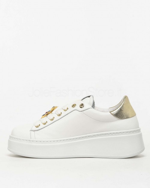 Gio+ Sneakers in Pelle Bianco - Applicazione Fiori  PIA 315A