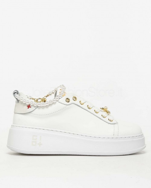 Gio+ Sneakers in Pelle Bianco - Cavigliera Perle  PIA 340A