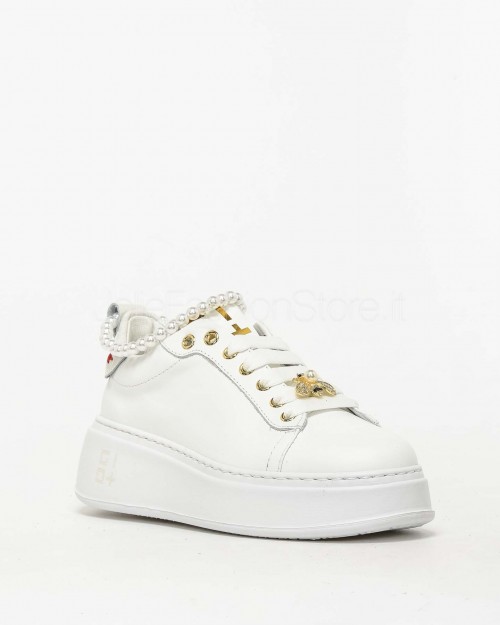 Gio+ Sneakers in Pelle Bianco - Cavigliera Perle  PIA 340A