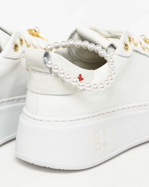 Gio+ Sneakers in Pelle Bianco - Cavigliera Perle  PIA 340A