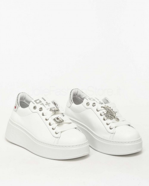 Gio+ Sneakers in Pelle Bianco - Argento