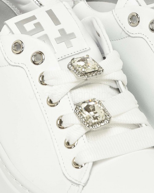 Gio+ Sneakers in Pelle Bianco - Argento  PIA 266A