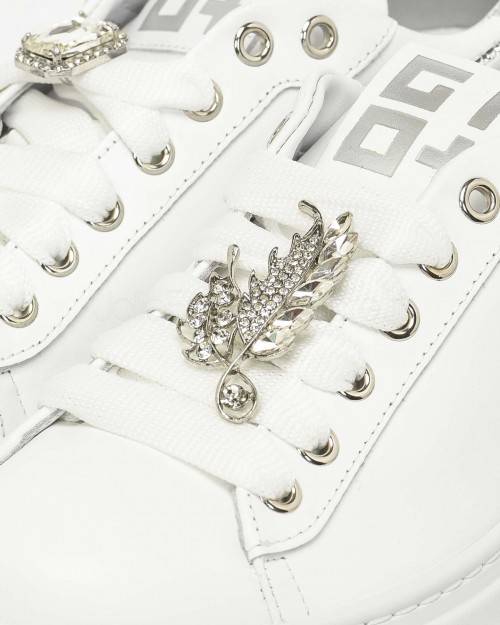 Gio+ Sneakers in Pelle Bianco - Argento  PIA 266A