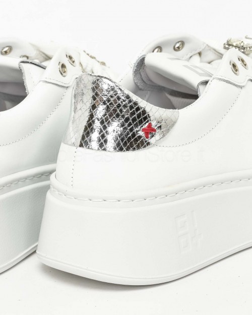 Gio+ Sneakers in Pelle Bianco - Argento  PIA 266A