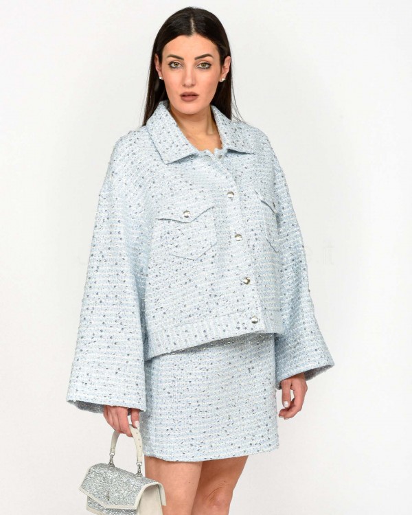 Solo Tre Houndstooth Jacket Sky  M1D0066 DF CIELO