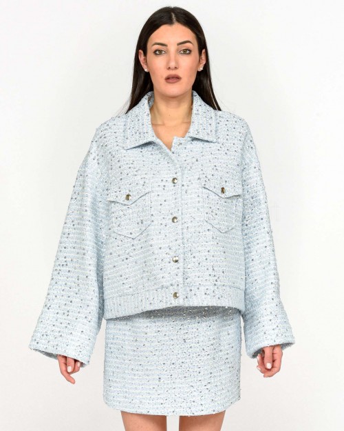 Solo Tre Houndstooth Jacket Sky  M1D0066 DF CIELO