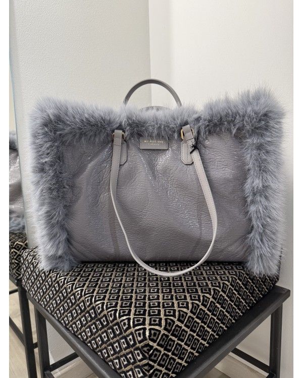 My Best Bag Borsa a Mano Atena Fur Reversibile Grigio  8109 STONE