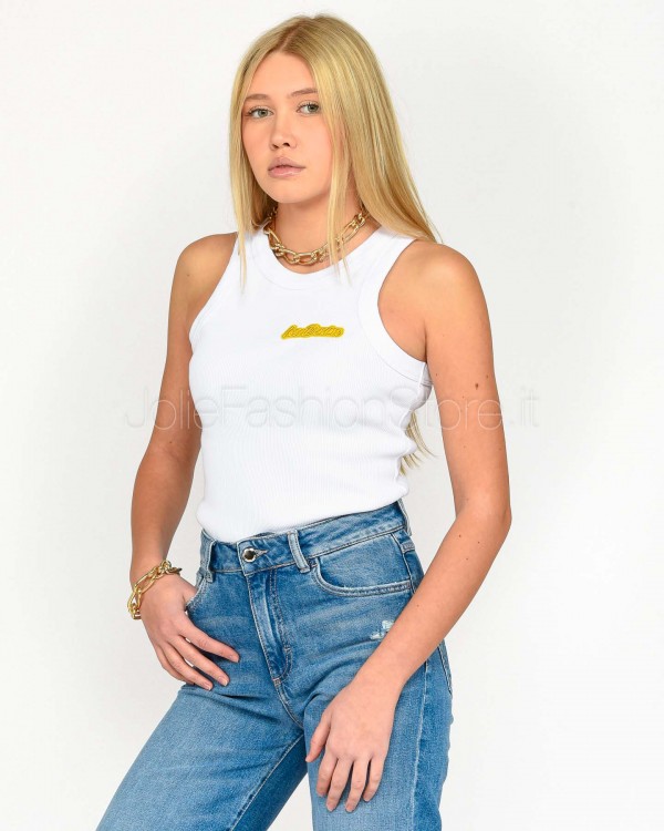 Icon Denim Canotta Bianca Logo Giallo  RAYA J804 WHITE