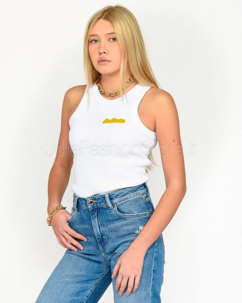 Icon Denim Canotta Bianca Logo Giallo