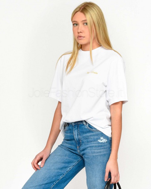 Icon Denim T-shirt Bianco Logo Giallo