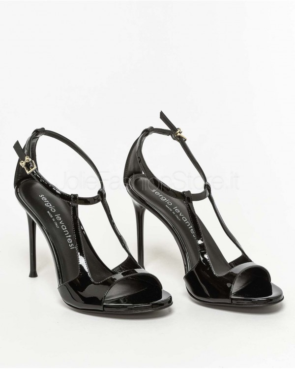 Sergio Levantesi Sandal Heel Patent Black  RYANA PAINT NERO