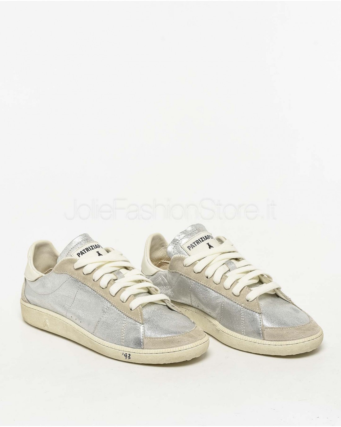 Patrizia Pepe SKIN Sneakers '93 in Nappa Laminata Shiny Silver  2Z0065 L154 S125