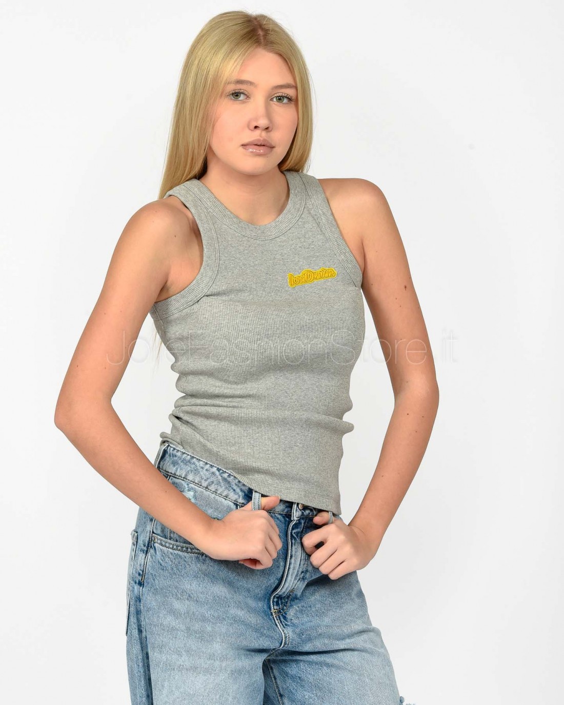 Icon Denim Canotta Grigia Logo Giallo  RAYA J804 GREY